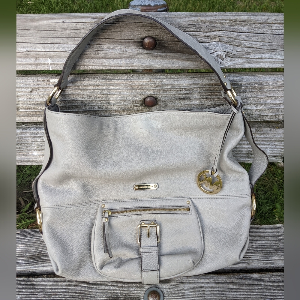 MICHAEL by Michael Kors - Austin MK Hobo Bag | Slate Gray Cement: 15w x 13h x 5d